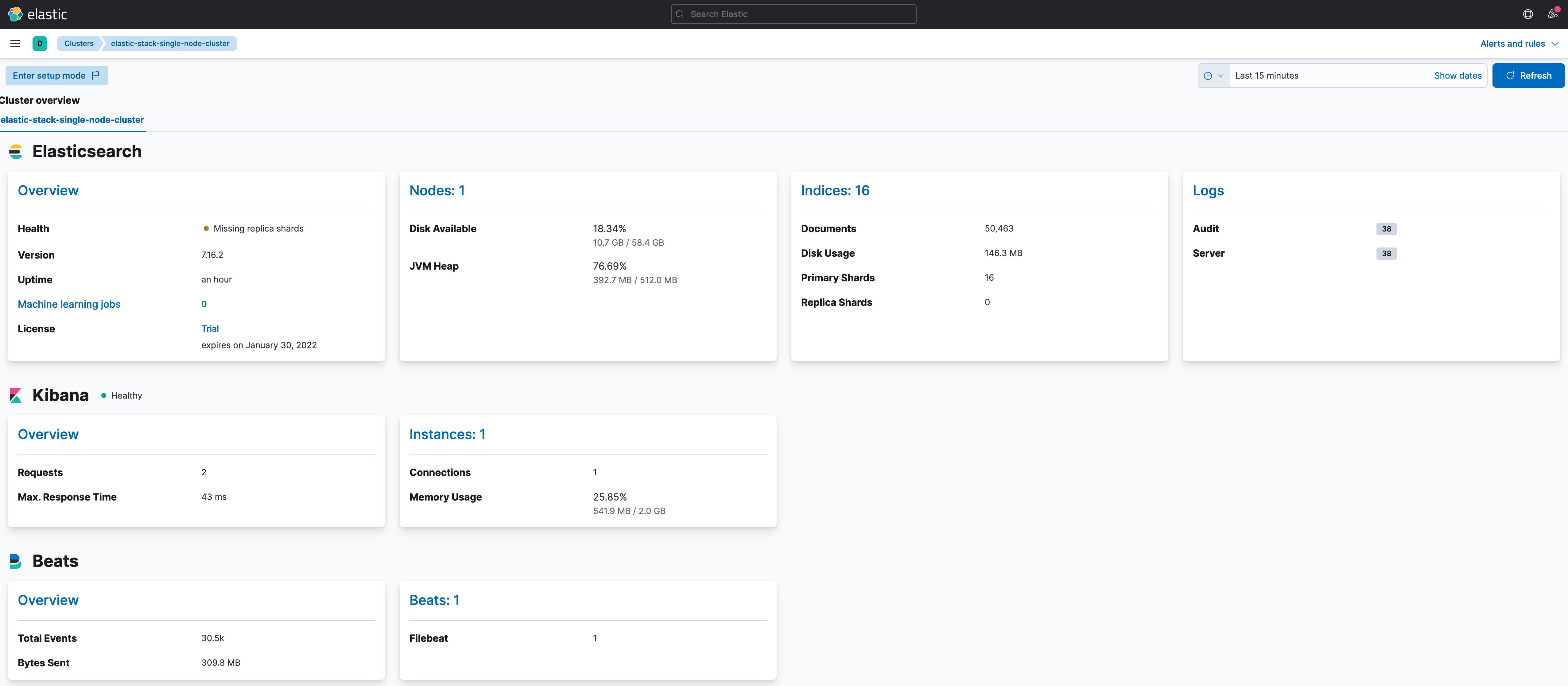 CANCHITO-DEV: Kibana's Management > Stack Monitoring with Filebeat